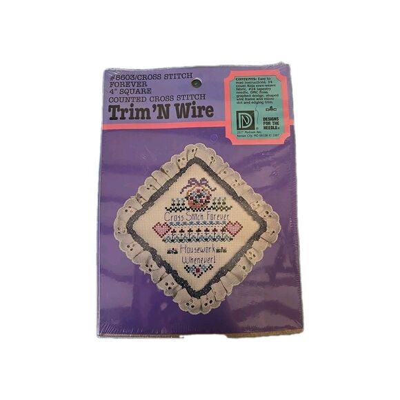 Vintage 1987 NIP Trim N Wire Kit Cross Stitch Forever Housework Whenever 4" New - Picture 1 of 4